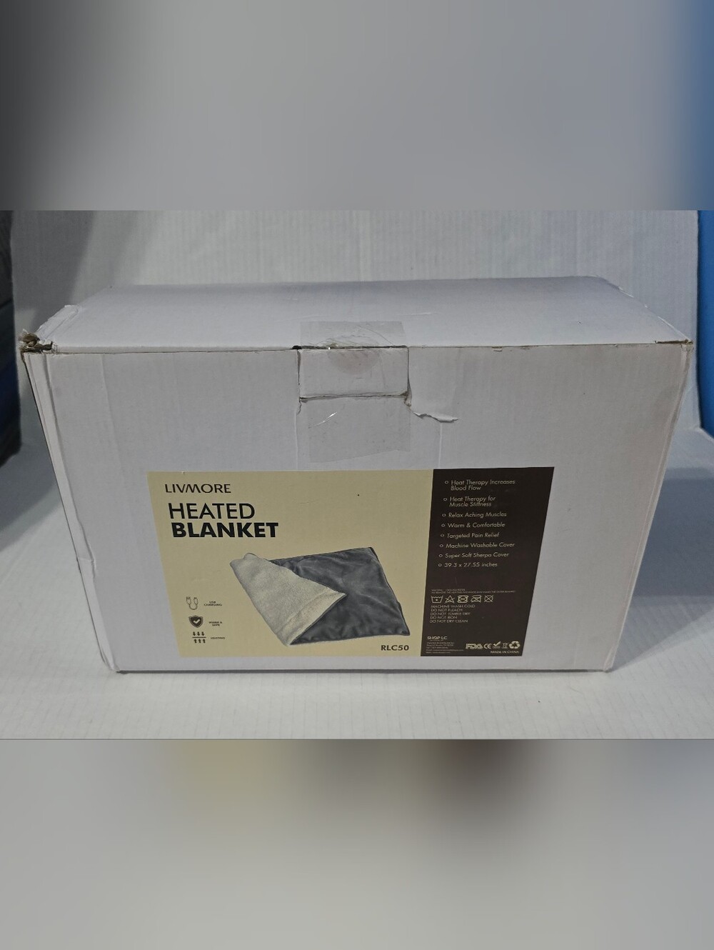 Livmore Heated Blanket USB Charging Gray NEW 39.3" X 27.55" Sherpa Cover RLC50